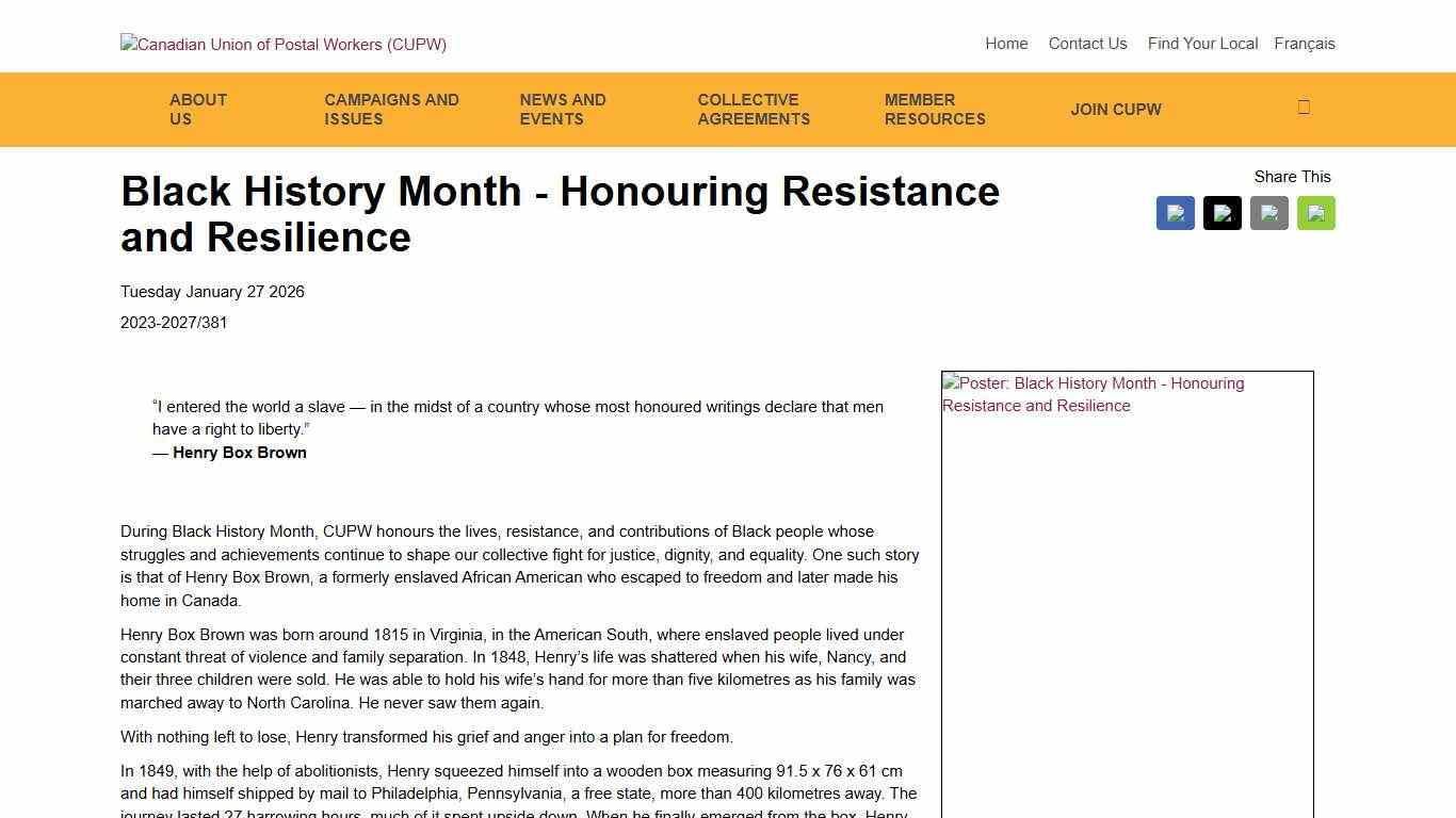 CUPW - 2026-01-27 - Black History Month - Honouring Resistance and Resilience